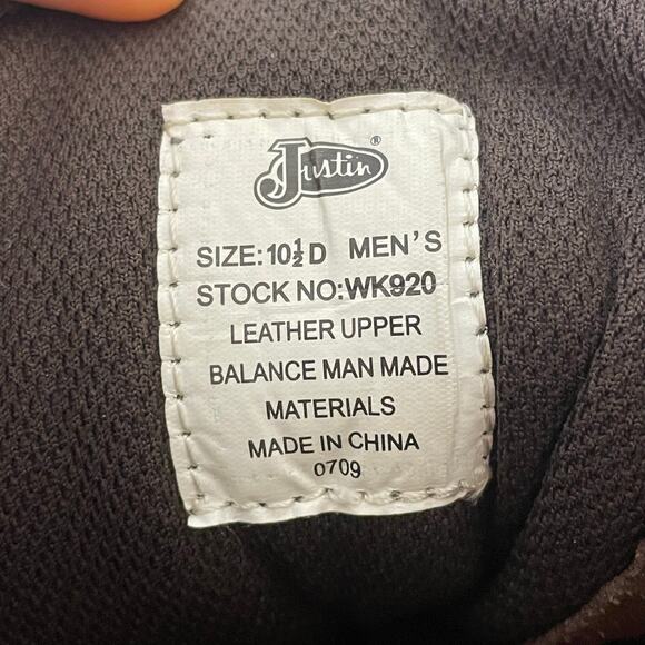 Justin Original Workboots WK920 Men’s 10.5D Brown Leather Lace Up Work Boots - Picture 5 of 14